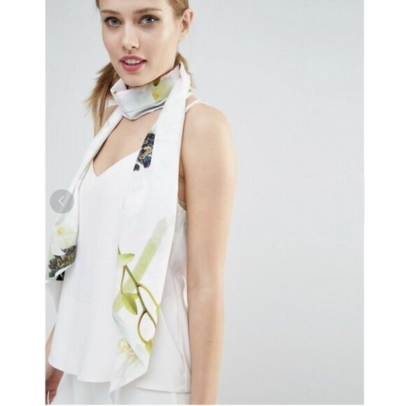 Ted Baker Tanya Pearly Petal Skinny Scarf Nude Pink Floral 9.75x70